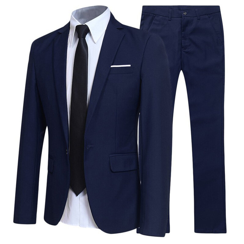 Men Formal 2 Pieces Suit Set Fashion New  Boutique Business Dress Wedding Groom Suit Coat Blazers Trousers Suits Clothing Sets