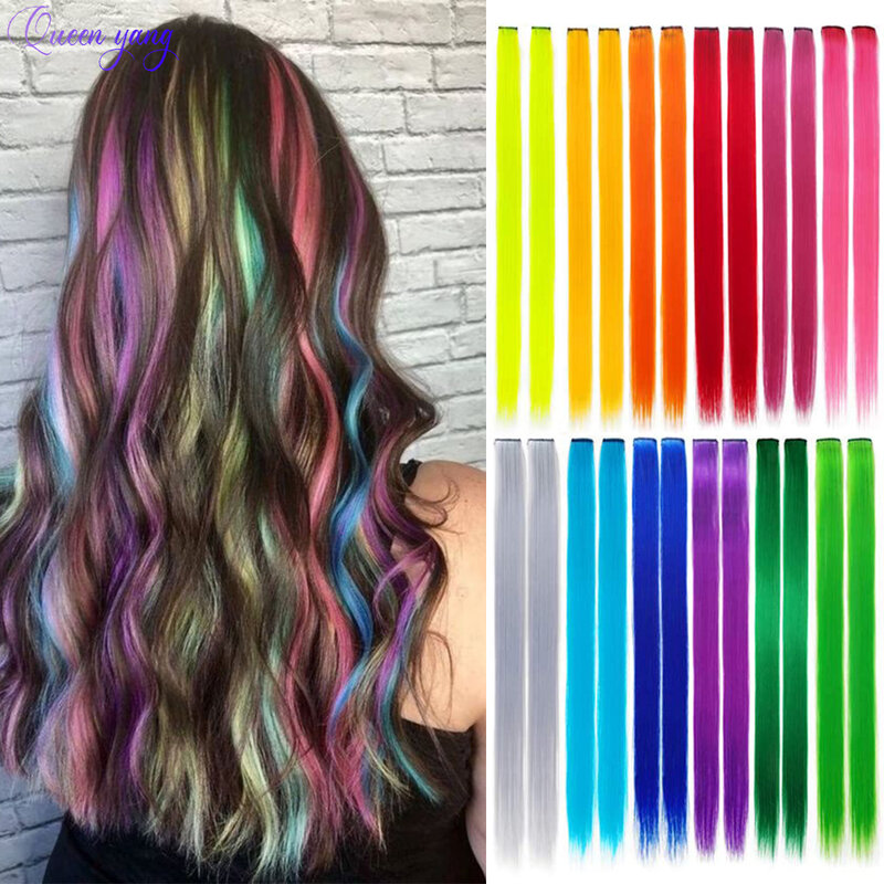 Queenyang Synthetische Pruik 22 Inch Haar Clips Haar Lange Rechte Hair Extensions Colored Hair Clips Rainbow Hair