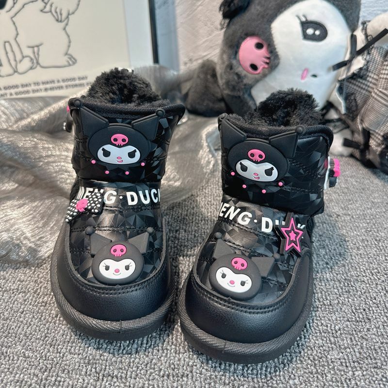 Sanrio Cotton Shoes Kids Plus Velvet Thicken Comfortable Anime Figure Kuromi Snows Boots Winter Keep Warm Kawaii Cute New Style