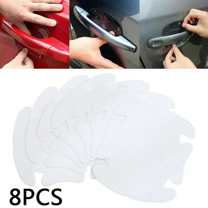 8pcs Invisible Clear Car Door Handle Paint Scratch Protector Guard Film Decor Cover Sheet Car Door-Handle Protective Film