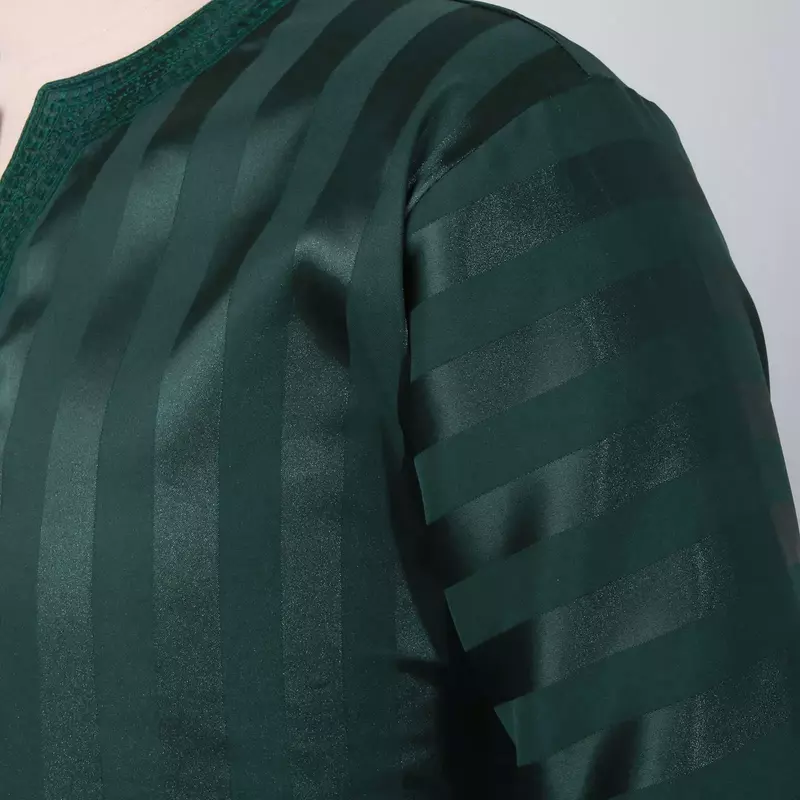 2024 baru pakaian Muslim Abaya Islami pria bordir bergaris Jubba Thobe Maroko Dubai Kaftan Lebaran doa gaun jubah