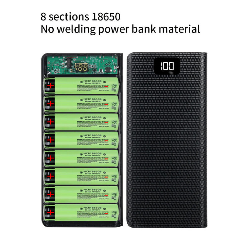 Caja de almacenamiento para carga de teléfono, carcasa con soporte para batería 8x18650, 20000mAh, USB Dual tipo C, sin soldadura
