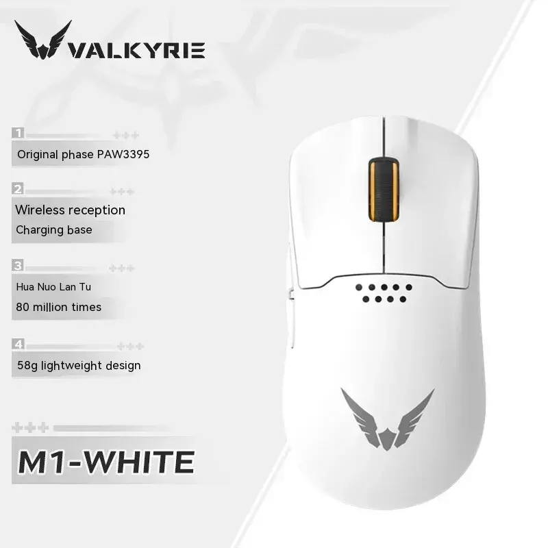 Valkyrie-ratón inalámbrico Vk M1 para Gaming, con Base de carga 4k, 3 modos, USB/2,4G/Bluetooth, Paw3395, ligero, para regalo