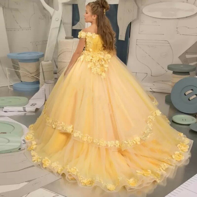 2023 Gorgeous Flower Girl Dress Fluffy Appliqués First Communion Birthday Wedding Kids  Girls Pageant Evening Children's Gifts