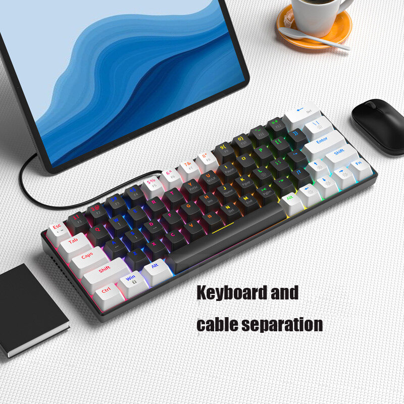 63 Key RGB USB Mini Mechanical Gaming Wired Keyboard Red Switch  Gamer for Computer PC Laptop Detachable Cable Accessories