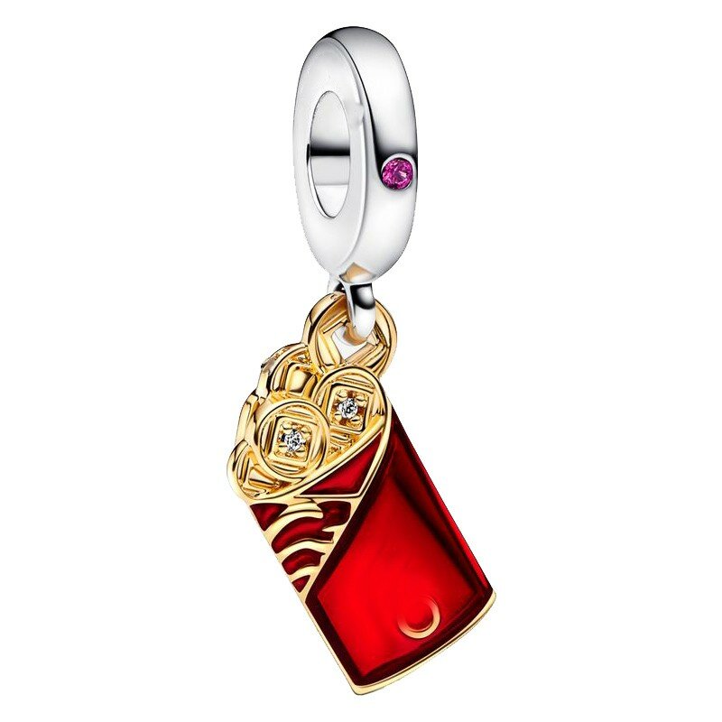 925 pulseira de prata esterlina, pingente de envelope vermelho, coelho bonito, apropriado para pandora original, presente de ano novo, 2022