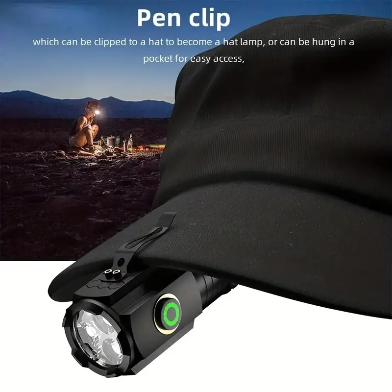 USB recarregável lanterna EDC, Keychain Light, Camping lanterna, cauda ímã, indicador de energia, Super brilhante, poderoso, 2000LM