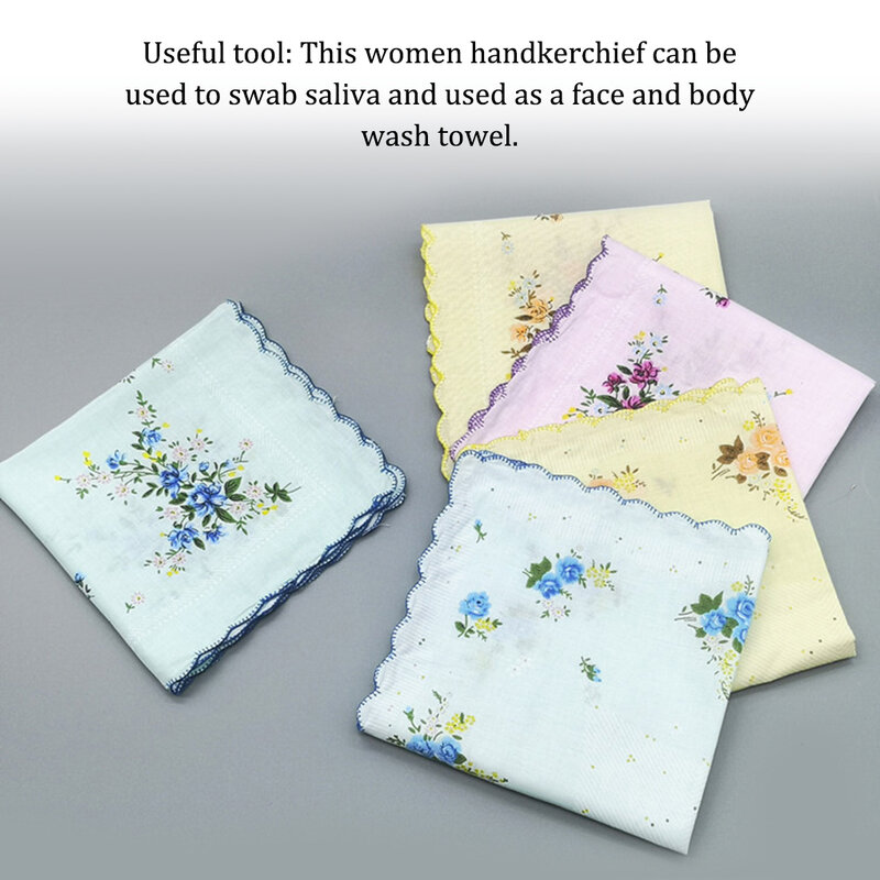 Pañuelo de algodón con estampado estético Retro, pañuelo de 10 piezas, pañuelo bordado Floral antiguo, pañuelo de menta, flores al azar