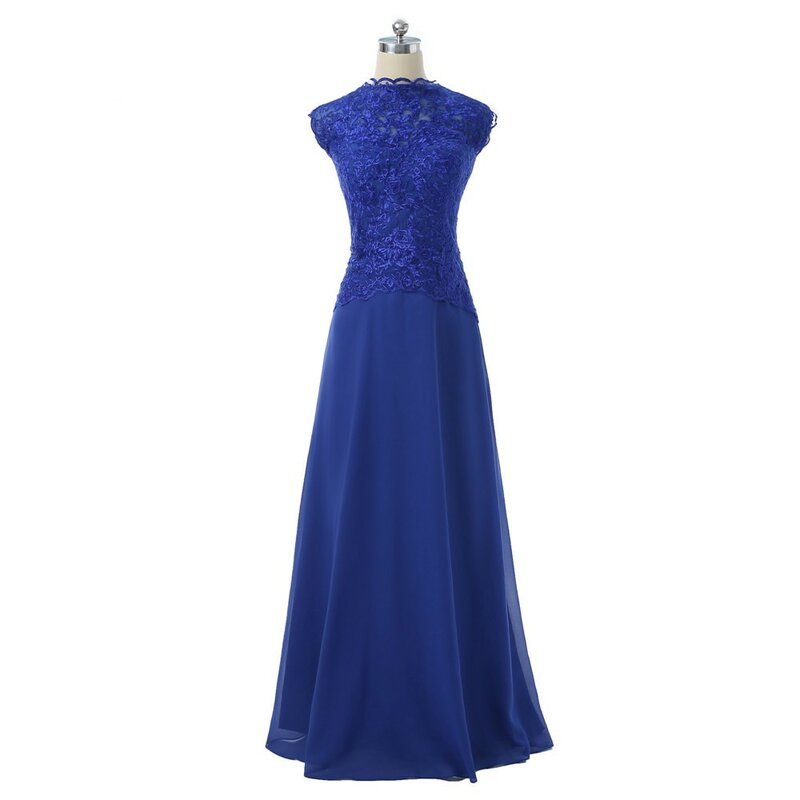 Royal Blue sukienki dla matki panny młodej linia rękawy Cap szyfonowe aplikacje Plus rozmiar długi Groom sukienki dla mamy na ślub