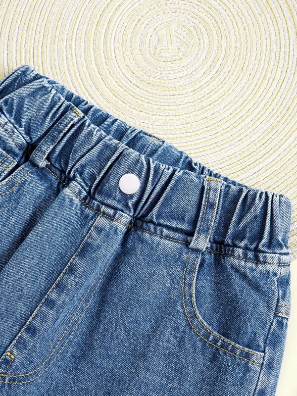Casualowe spodnie z szerokimi nogawkami dla dziewczynek elastyczny pas dżinsowe, jednolite kolorowe spodnie dżinsy z kieszeniami wiosenne jesienne spodnie