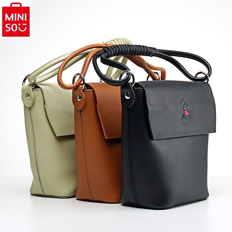 حقيبة تحت الإبط متعددة الاستخدامات مطبوعة من Miniso-Mickey للنساء ، حقيبة دلو عالية الجودة وخفيفة الوزن وصغيرة وحلوة وجديدة ، أزياء ديزني