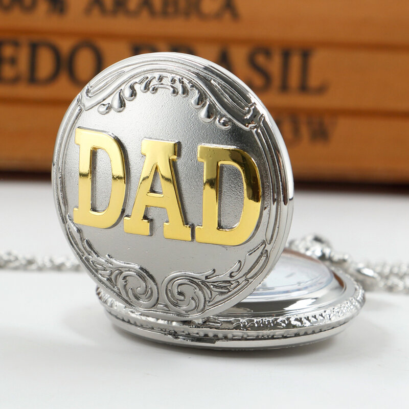 Best Gifts Steampunk Quartz Watches Fashion Silver Tone Dad Quartz Pocket Watch for Father Dady Father's Day Daddy Men's Clock