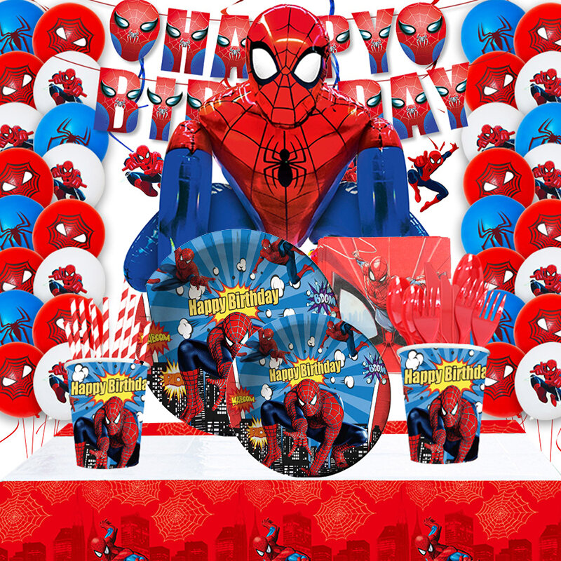 スパイダーマンの誕生日の装飾,紙皿,カップ,子供の贈り物,出生前のパーティーのためのスーパーヒーローの使い捨て食器