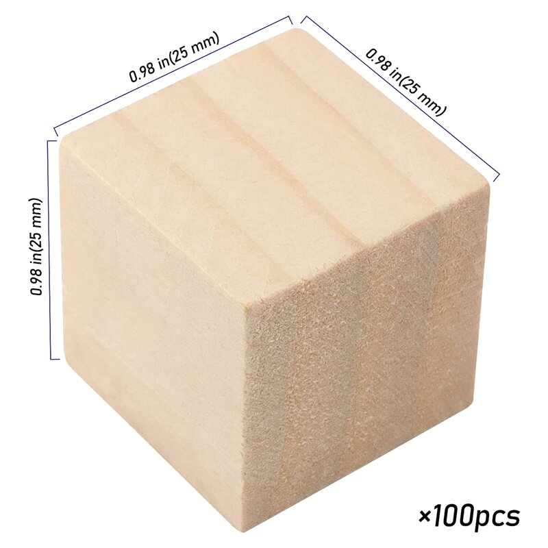Bloques de madera Natural para manualidades, bloques de madera sin terminar, 1X1X1 pulgada, 100 piezas