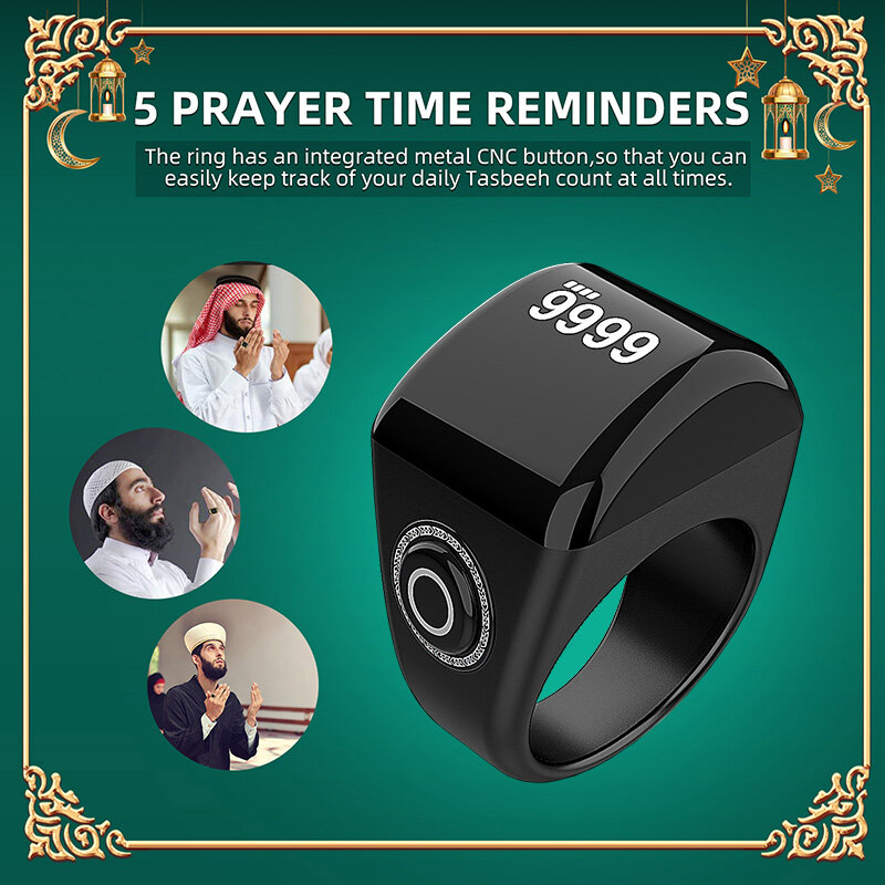 Muçulmano Zik-Smart Anel Tasbih com Controle App, Finger Counter, Tempo de Oração e Função Despertador