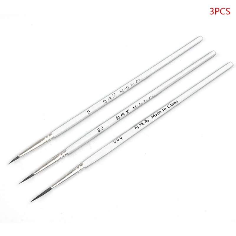 3pcs/set 0 00 000 Nylon Brush Hook Line Pen Professional Fine Tip Drawing Brushes for Acrylic Watercolor Oil Painting D5QC