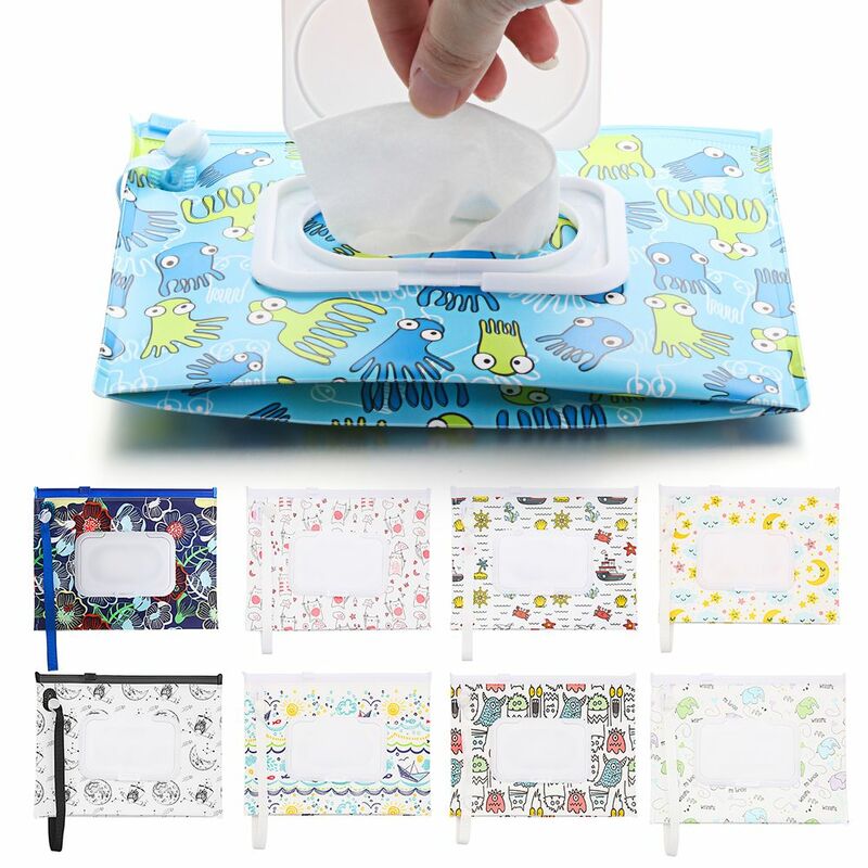 Toalhetes molhados grandes com fácil-carry snap-cinta portátil flip cover cosméticos bolsa de tecido caixa de bebê produtos carrinho de criança acessórios