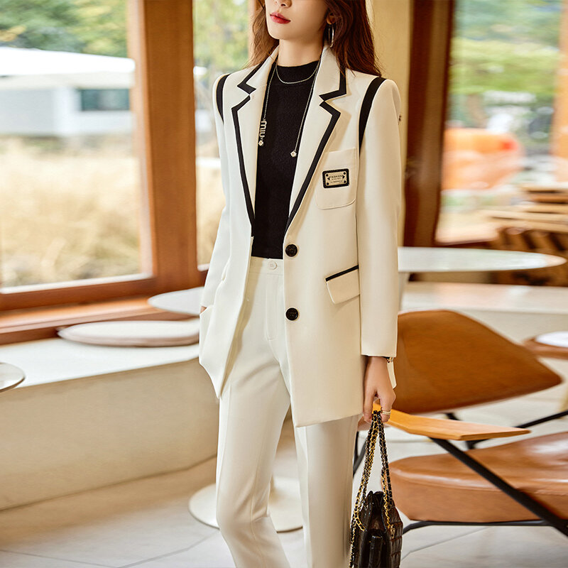 Primavera Coreano de Alta Qualidade Moda Casual Mulheres Blazer Ternos de Negócios com Conjuntos Work Wear Office Ladies Pants Jacket Two-piece