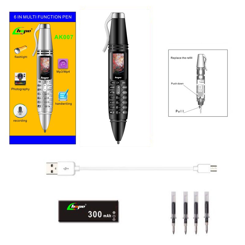 هاتف جوال UNIWA AK007 بشاشة 0.96 بوصة مع قلم مزدوج الشريحة على شكل 2G هاتف خلوي GSM هاتف محمول طالب صوت سحري MP3 FM مسجلات صوت