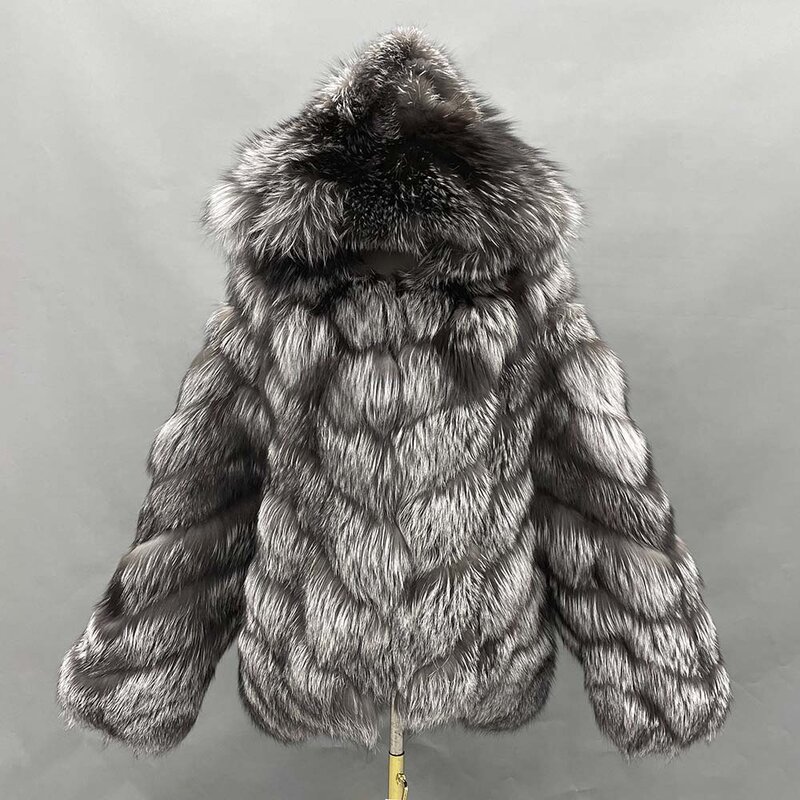 Janefur Winter Jassen Voor Mannen Real Sliver Fox Fur Coat Met Kap Korte 2022 Luxe Dikke Warme Groothandel Custom Bomber jassen