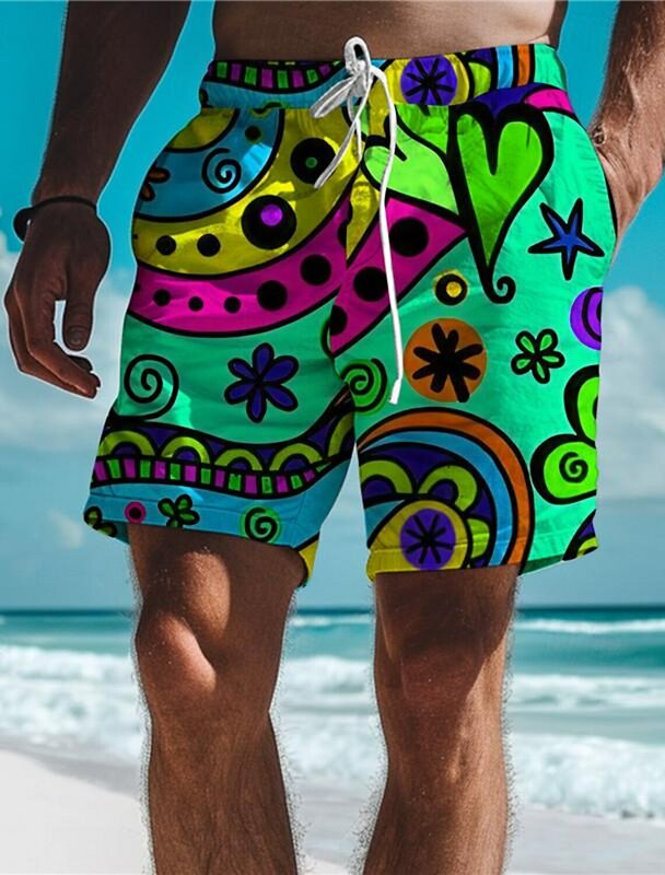 Pantalones cortos con estampado 3D de Graffiti para hombre, bañadores de moda, cintura elástica, cordón, Estilo Hawaiano, vacaciones, Playa