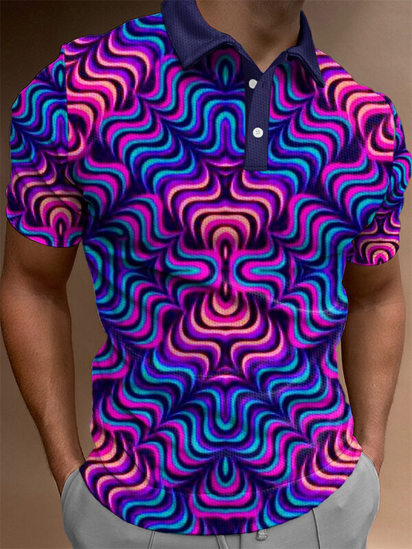 Kaus Polo motif lucu untuk pria, pakaian blus lengan pendek atasan jalanan tren Hip Hop motif Keren 3D modis