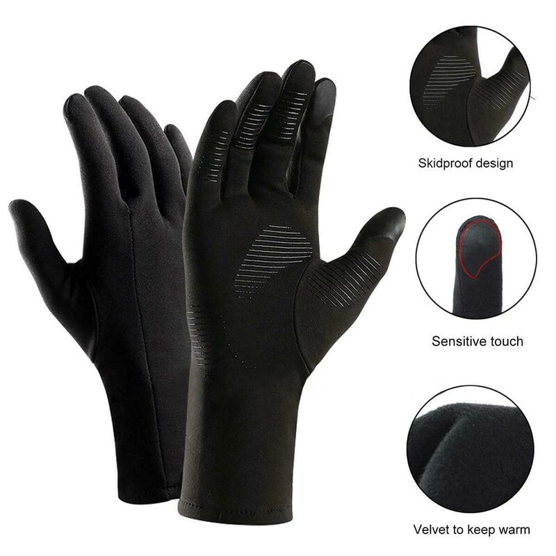 Sarung tangan Ski musim dingin uniseks, sarung tangan lari, sarung tangan Ski, sarung tangan layar sentuh termal antiselip tahan angin hangat untuk pria dan wanita