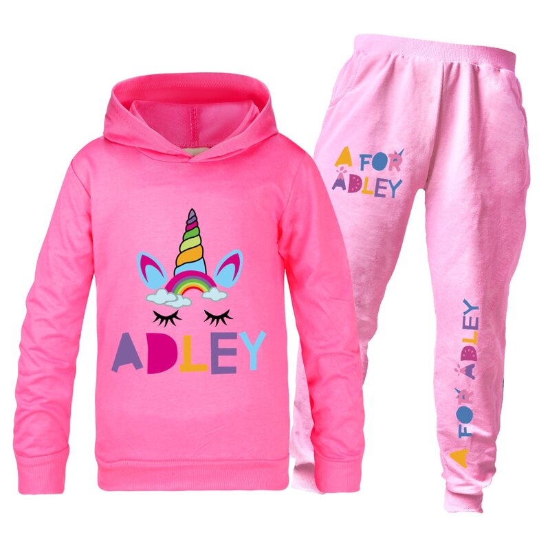 A untuk Adley Hoodie anak kaus lengan panjang celana Jogging Set 2 potong pakaian bayi perempuan pakaian balita laki-laki setelan olahraga anak-anak