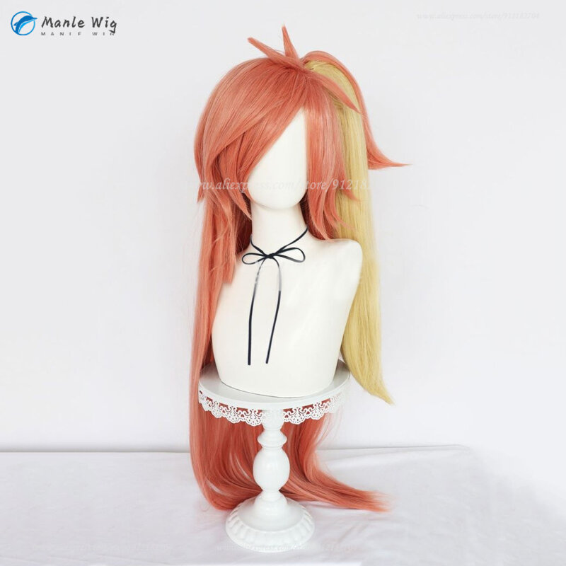 Anime Hotel Cherri Bomb Cosplay Wig Long Orange Brown Dark Gold With Ponytail Clip Hair Heat Resistant Synthetic Wigs + Wig Cap