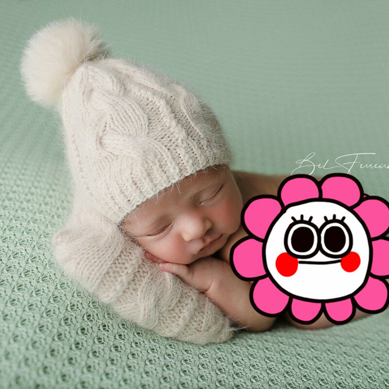 ❤Acrilcymmhcm puntelli per Fotografia neonato morbido cappello Twist lavorato a maglia bianco + cuscino 2 pz/set Studio accessori per foto per bambini Fotografia