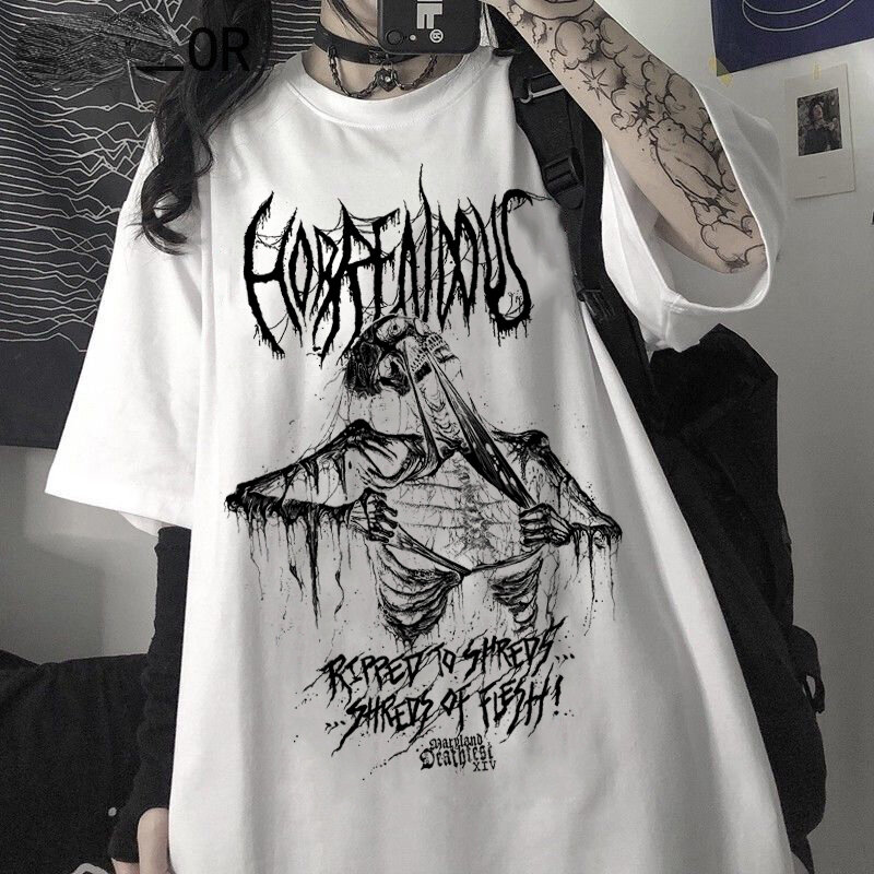 Camisetas góticas de manga corta para mujer, remera holgada de estética Punk Grunge, ropa de calle gótica Harajuku Y2k, Tops de verano