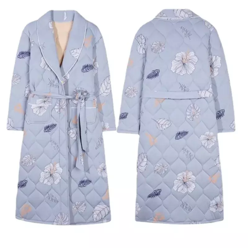 Conjunto de pijama feminino de três camadas, roupão de algodão puro, pijama espesso, roupão de inverno, jaqueta de algodão, novo, 2022