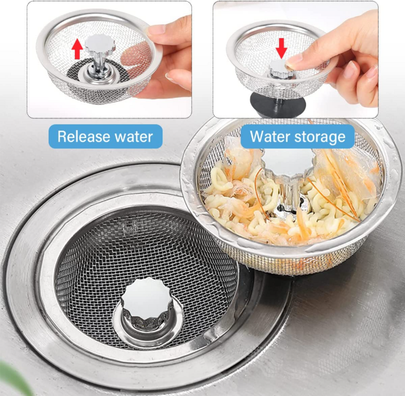 Фильтр для кухонной раковины из нержавеющей стали с защитой от блокировки