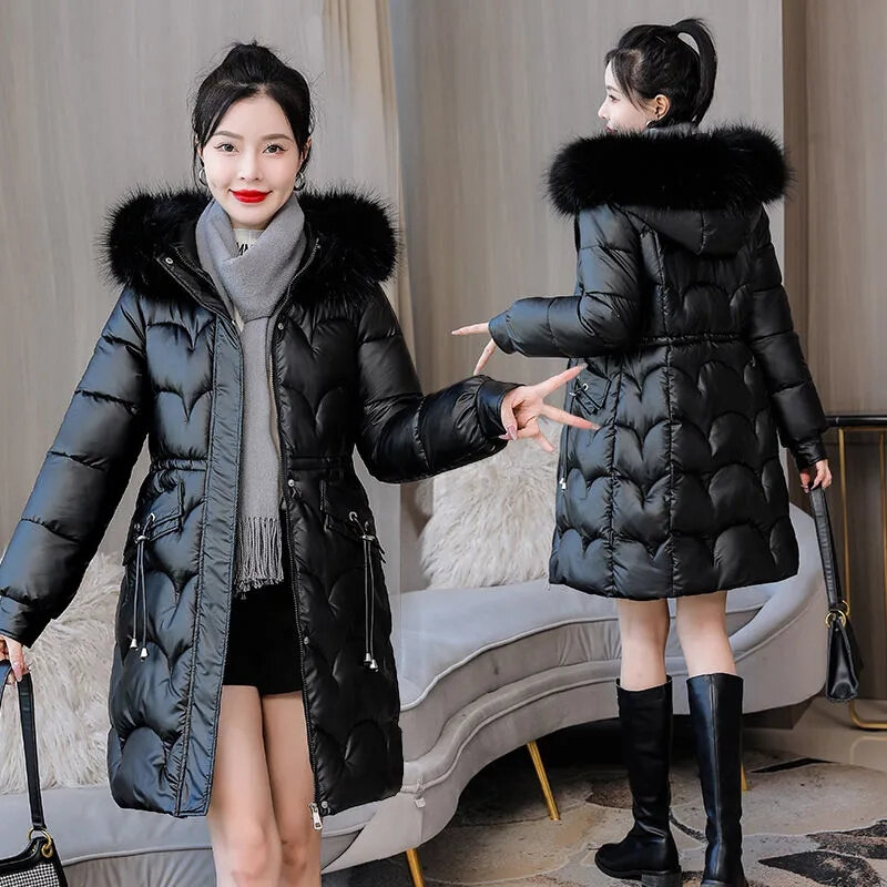 Chaqueta acolchada de algodón con capucha para mujer, Parka gruesa y cálida con Cuello de piel, prendas de vestir de invierno, novedad de 2023