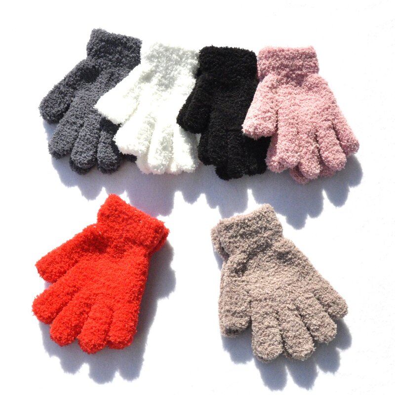 ถุงเท้าเด็กฤดูหนาวเด็ก Coral Fleece Thicken Baby Plush Furry Full Finger Mittens Soft ถุงมือเปิดปลายนิ้วอุ่น5-11Years เก่า