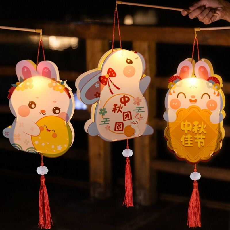 Linternas de conejo de Jade para Festival DE medio otoño, Material de madera con forma de conejito, DIY