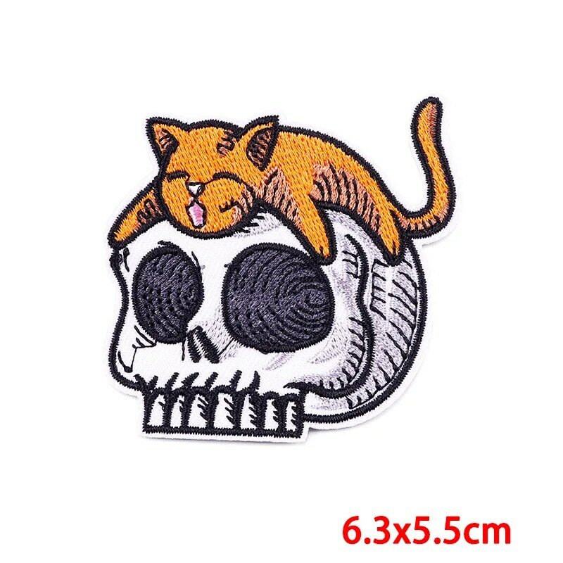Patch bordir kartun aksesori pakaian lencana dada stiker pada kain besi Lucu tengkorak kucing Halloween DIY