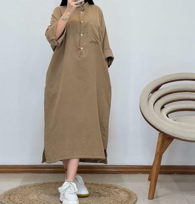 2023 Women's New Hot Selling Casual Fashion Spring/summer Loose Button Standing Neck Long Sleeve Dress In Stock