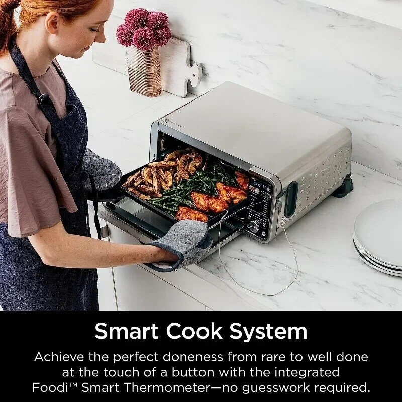 Foodi-Forno de bancada inteligente, calor duplo, ar frito, máquina de lavar louça, reaquecer, termômetro, prata, Ninja SP351, 1800 Watts, 13-em-1