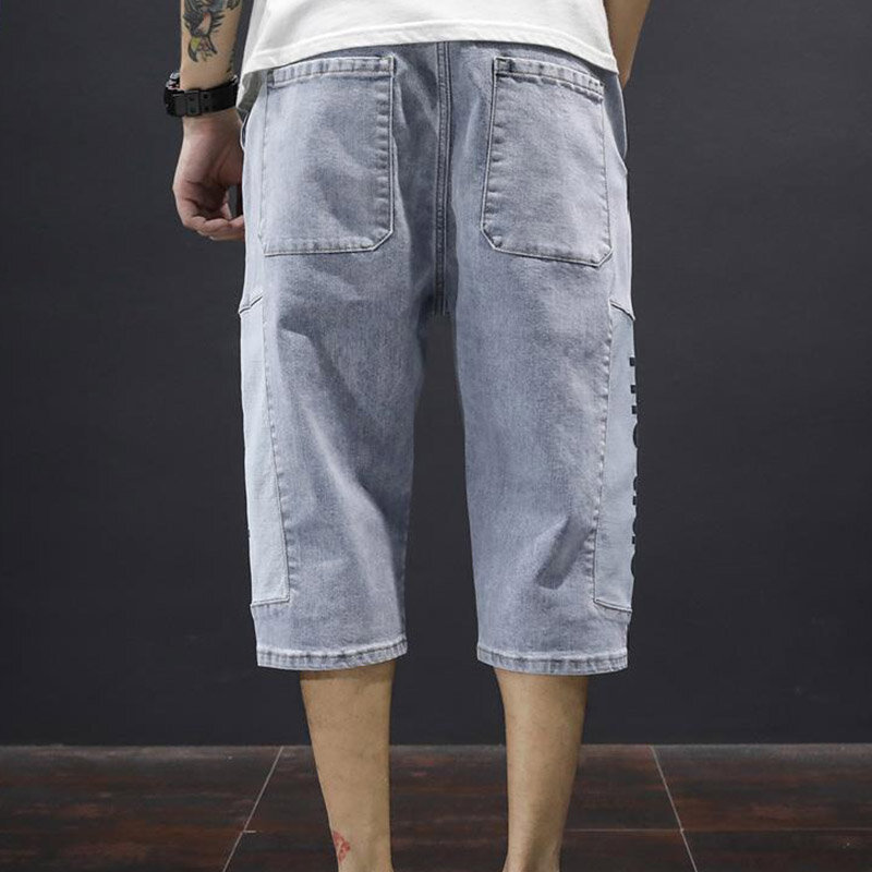 Denim Kapri 2024 celana pendek liburan pria, celana Kapri edisi Korea besar lurus 5xl longgar tipis baru musim panas