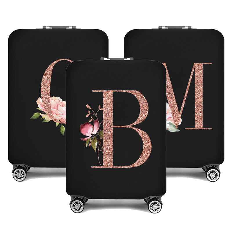 Funda protectora de equipaje para maleta, cubierta elástica antipolvo con patrón de nombre y letras de oro rosa, para viaje, 18-32