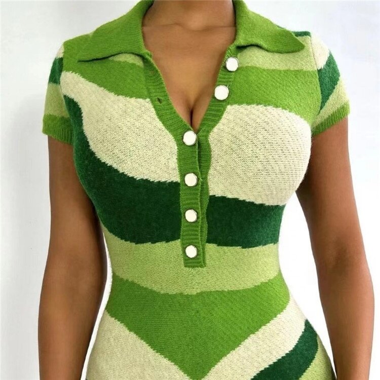 Sommer Spiel anzug Frauen sonnig sexy Bodycon V-Ausschnitt Kurzarm Patchwork lässig gestrickt Stram pler