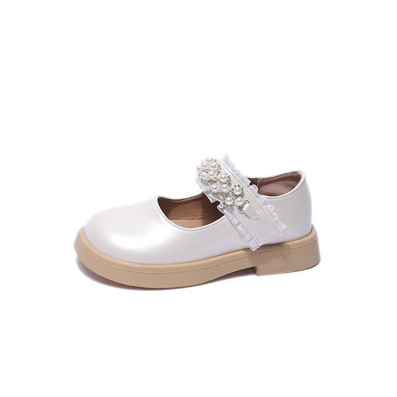 2023 New Autumn Kids Girls Wedding Pearl Princess Leather Shoes Fashion Children Soft Bottom Student Dance Performance Shoes