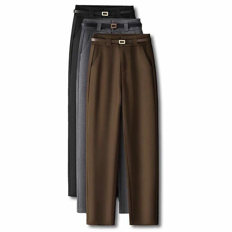Pantalones informales de cintura alta para mujer, calzas largas lisas, elegantes, coreanas, a la moda, para primavera y otoño, S12, 2023