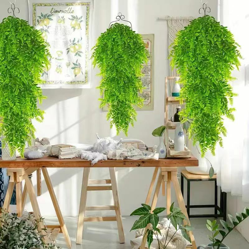3pcs Persian Fern Leaves Home Garden Room Decor Hanging Artificial Plant Plastic Vine Grass Wedding Party Wall Home Decoration