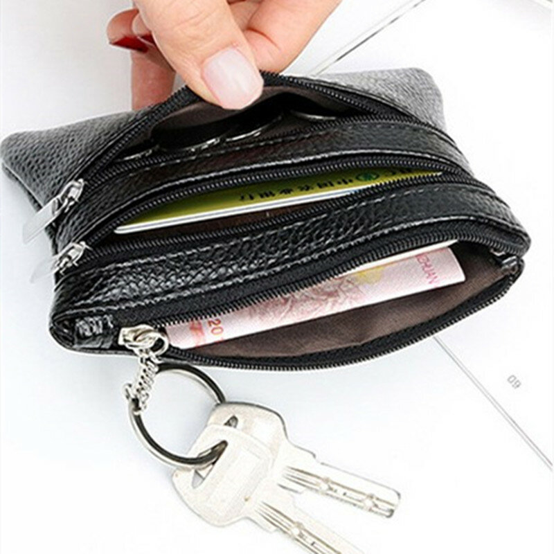 Dompet Kartu Mini Bisnis Kulit PU Dompet Koin Ritsleting Kantung Earphone Dompet Kartu Mini Dompet Uang Receh Tempat Kartu