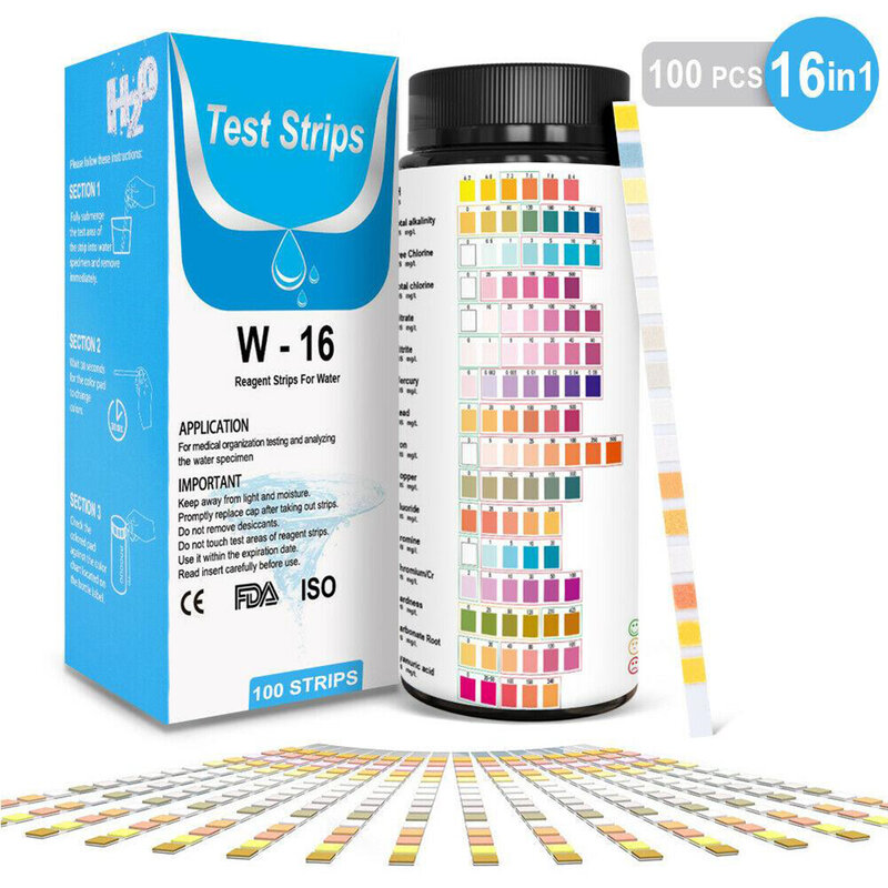 50/100pcs 16 In 1 Drinking Water Test Strips Home Water Quality For Tap Easy Use Swimming Pool Spa Water Test Strip Ph Indicator