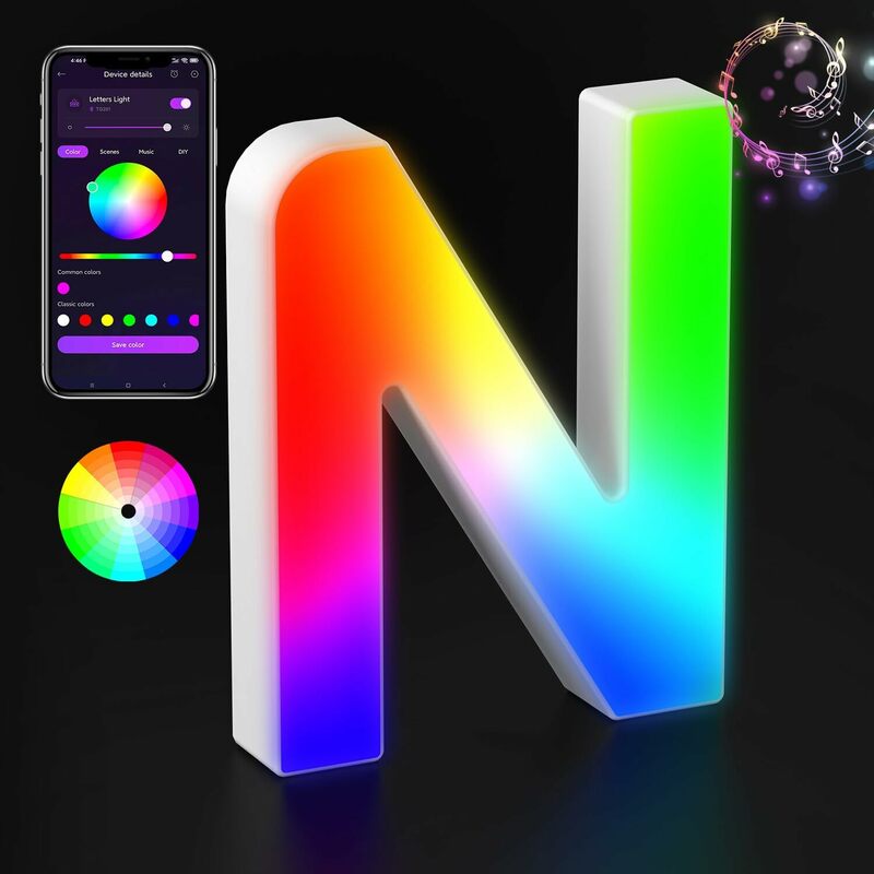 Rainbow Color Changing Neon Signs, Home Wall Decor, Night Light, Splicing Presentes, Nome, APP MeRGBW, Música Sync, Letra N