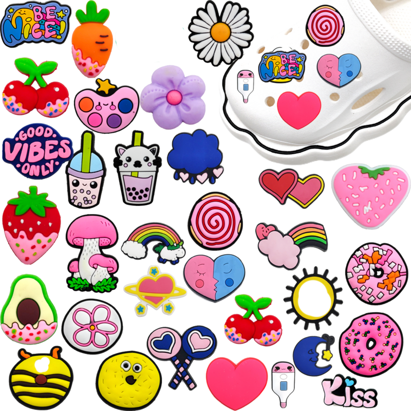PVC 신발 액세서리 아보카도 도넛 꽃 무지개 샌들 버클 장식, 어린이 소녀 선물, 핫 세일, 1 개