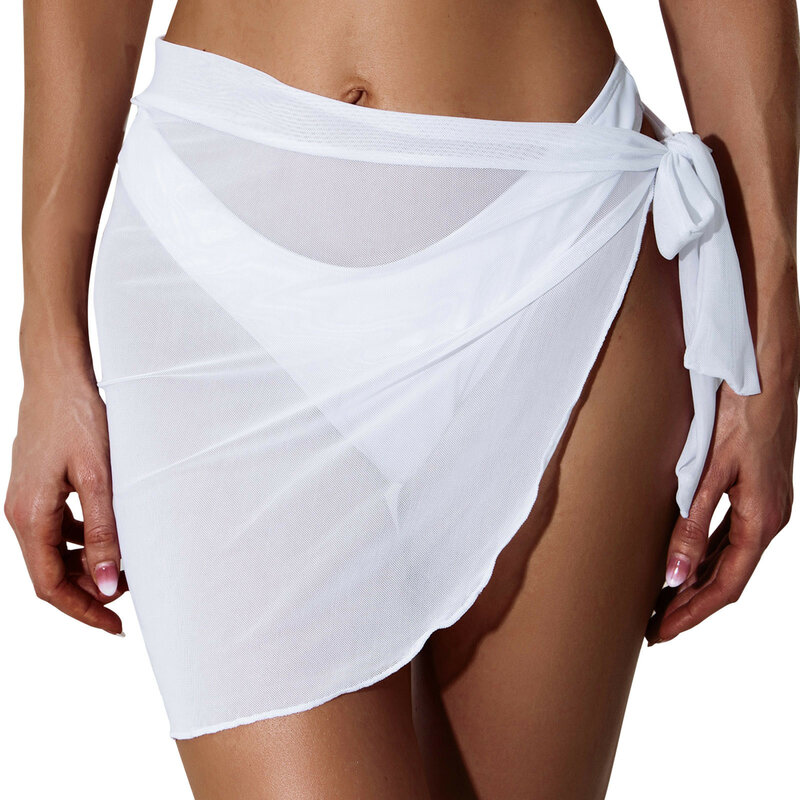 Falda transparente con nudo para mujer, 1 pieza, sin Bikini, envoltura de playa, envolturas brillantes, ropa de baño Sexy, novedad de 2022